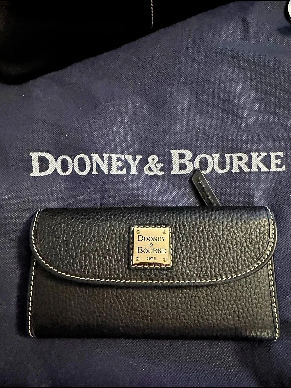 Dooney & Bourke Black Pebble Leather Wallet with Red Interior - Like New
